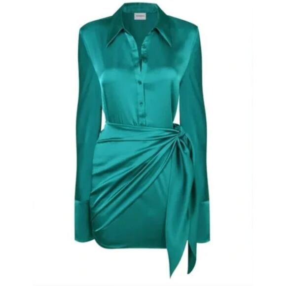 Rat & Boa Alanis Dress Emerald Satin Mini Coquette Party Y2K Glam Sexy Cocktail - Picture 3 of 10